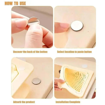 Magnetic draining triangular kitchen sink filter